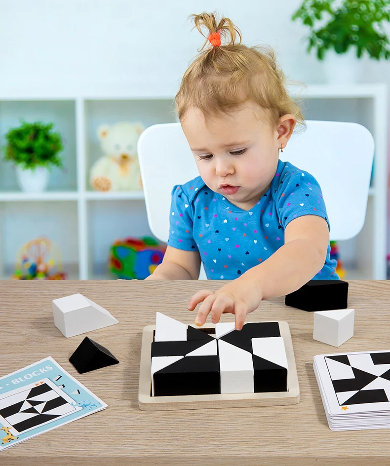 Wooden 3D Jigsaw Puzzle Montessori Geometric Shape Puzzles Building Blocks Kids Educational Logical Thinking Training Kids Gift