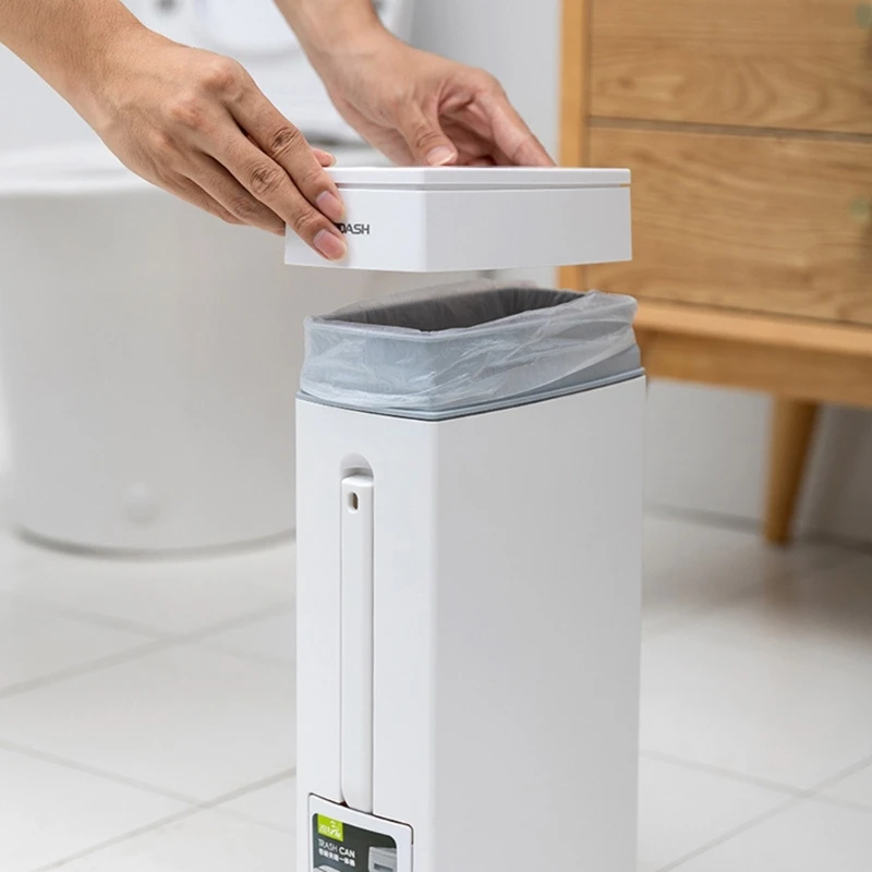 Narrow Bathroom Trash Can with Toilet Brush 4.5L Press-type Waste Bin Dustbin Kitchen Garbage Bucket Household Cleaning