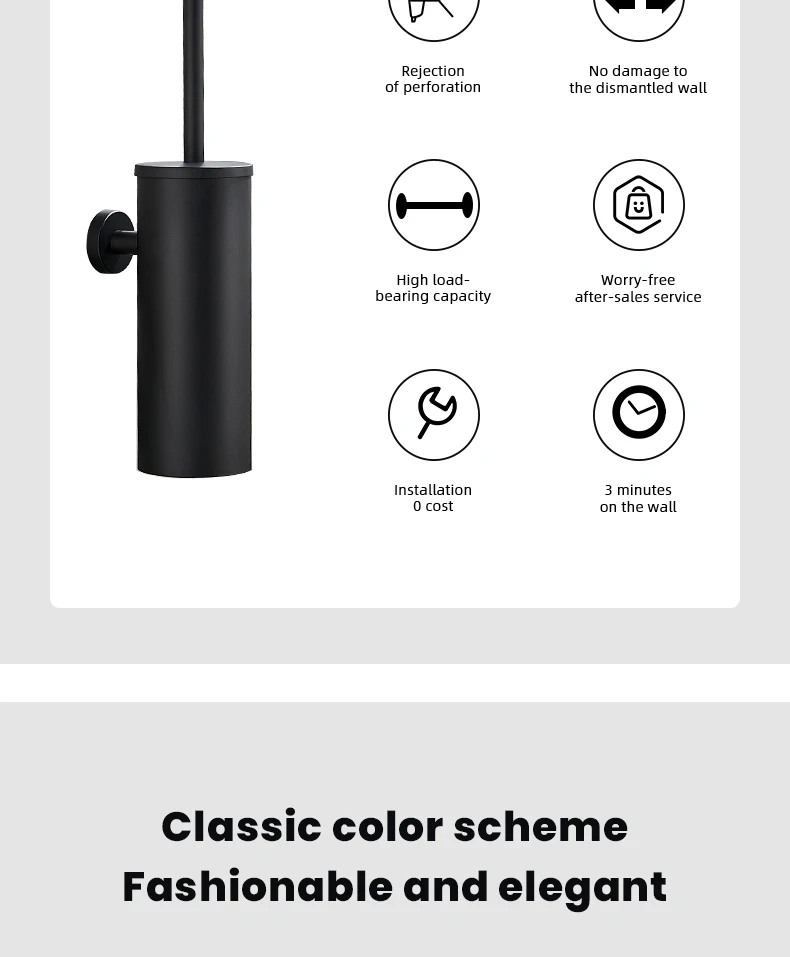 Stainless Steel Bathroom Toilet Brush Holder Accessories Black Toilet Brush Wall Mounted WC Cleaner Brush FR07