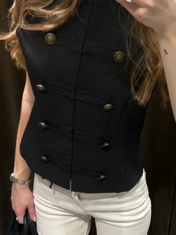 SLTNX Women's Top 2026 Spring New Black Sleeveless Rope Knot Decorative Slim Fit Top Vest Unique Fashion Cool Trendy
