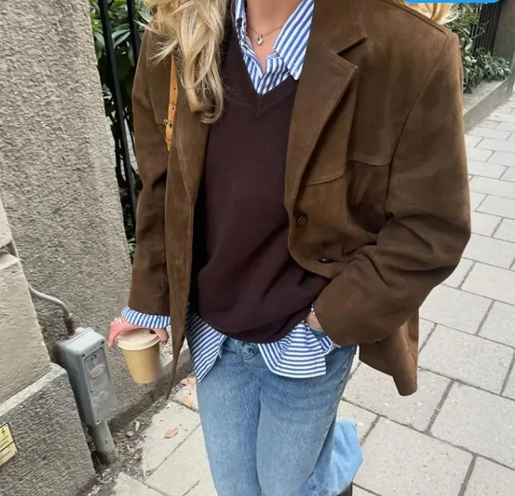 2024 Autumn Winter Women Jacket With Lapel Woman Casual Single Breasted Pocket Long Sleeve Short Coat Street Overcoat