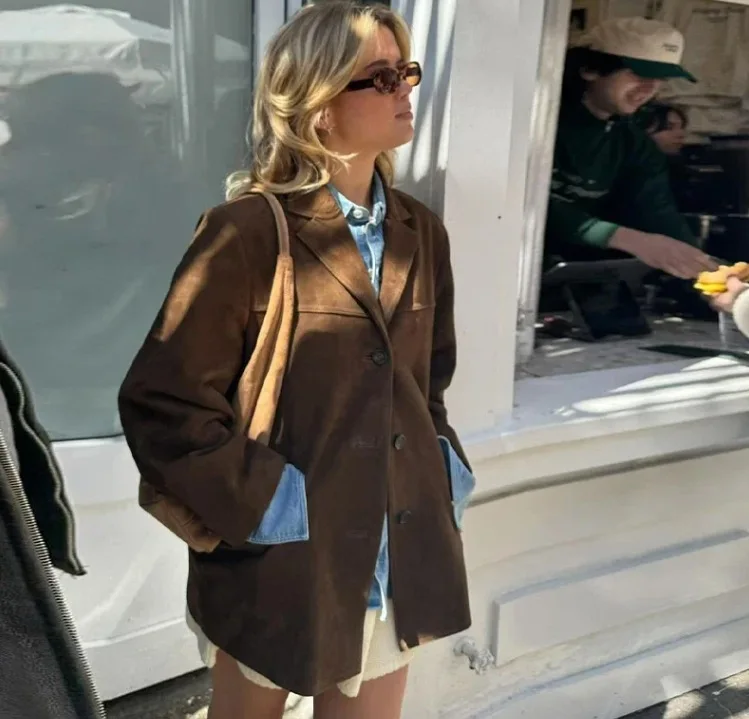 2024 Autumn Winter Women Jacket With Lapel Woman Casual Single Breasted Pocket Long Sleeve Short Coat Street Overcoat