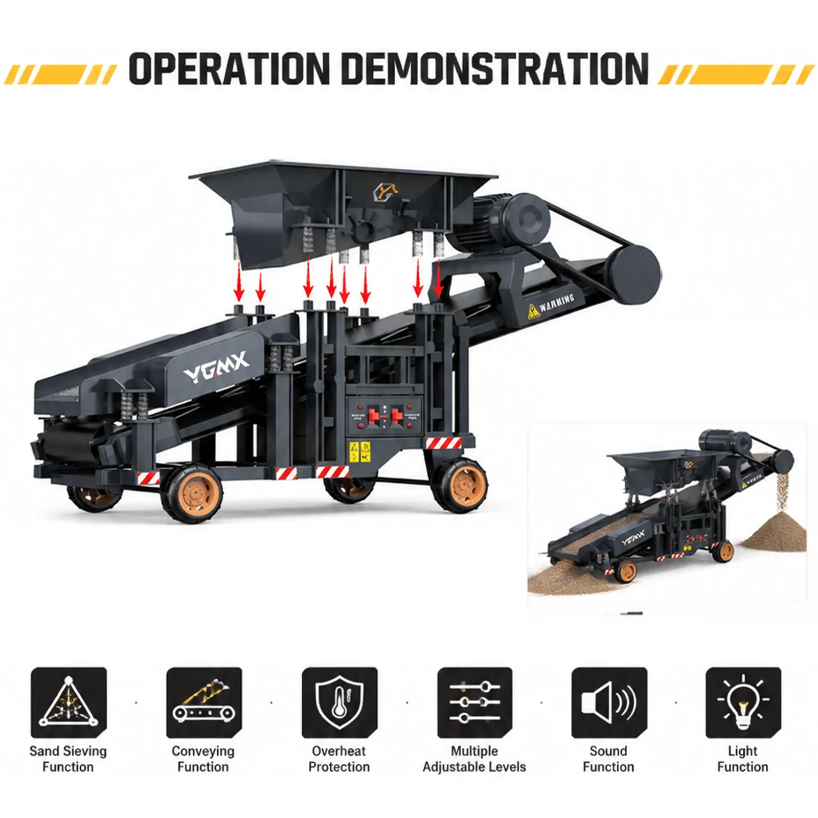1/50 YG180 RC Sand Screening Machine Dual-Speed ​​Operation Lighting Sound Effects Vibration System Simulation RC Toy Car Model