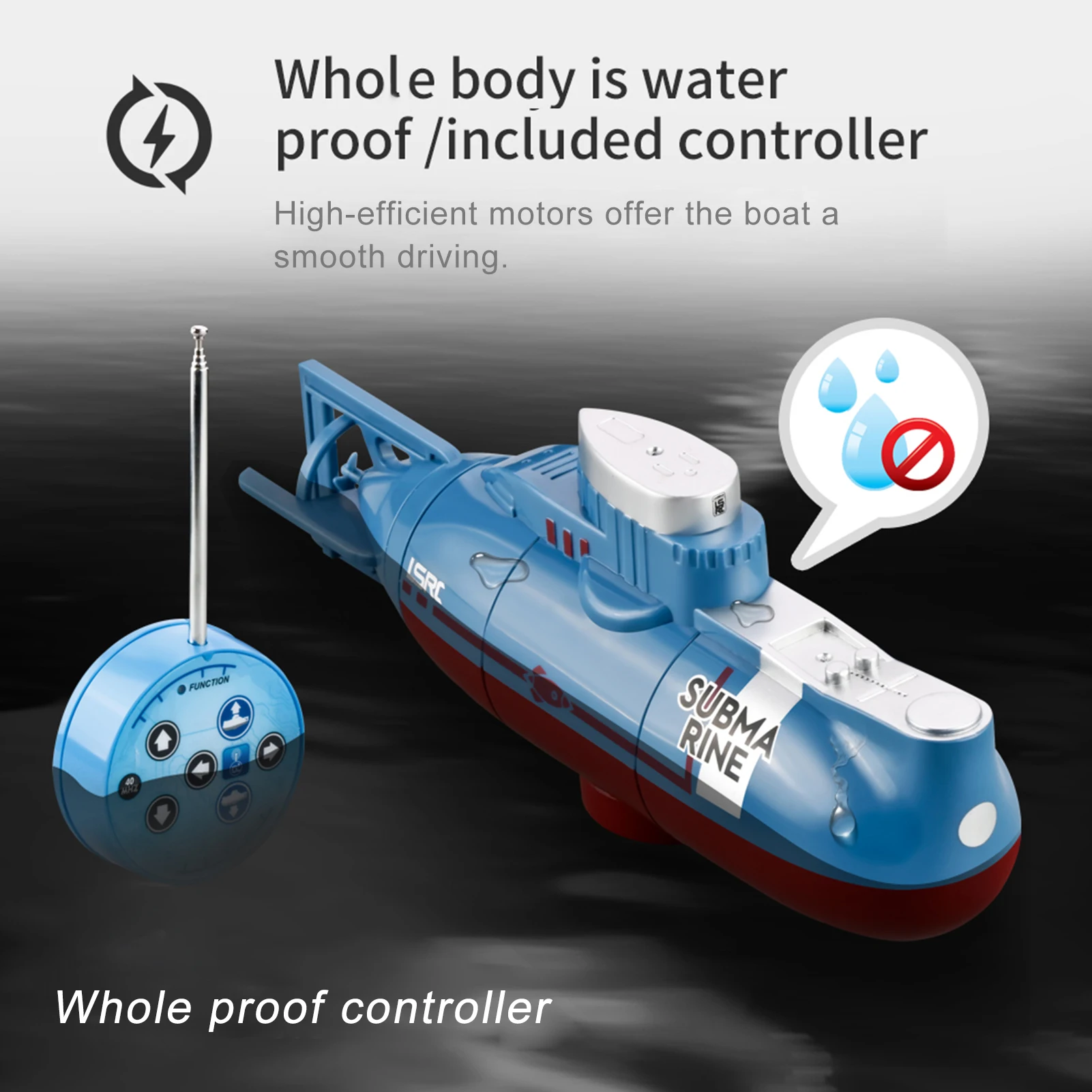 Rc Submarine Mini Boat 0.1M/s Speed Remote Control Boat Waterproof Diving Toy Simulation Model Gift for Kids Boys Girls Child