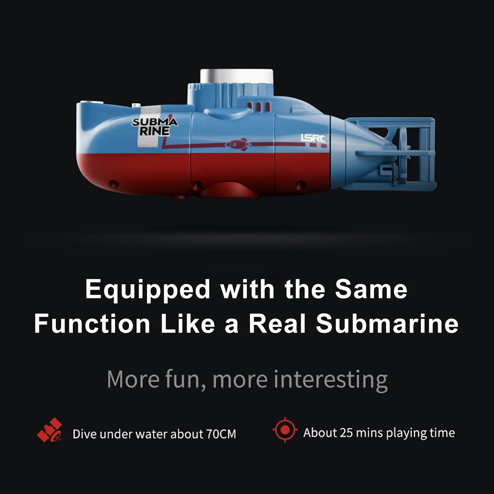 Rc Submarine Mini Boat 0.1M/s Speed Remote Control Boat Waterproof Diving Toy Simulation Model Gift for Kids Boys Girls Child