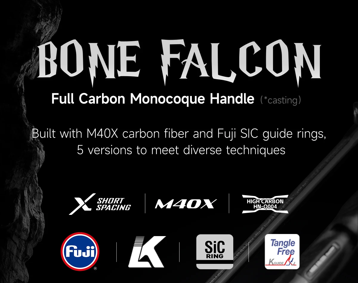 HANDING BONE FALCON Fishing Rod Fuji SIC Guide Ring M40X Carbon Fiber Full Carbon Monocoque Handle Casting Spinning Fishing Rods
