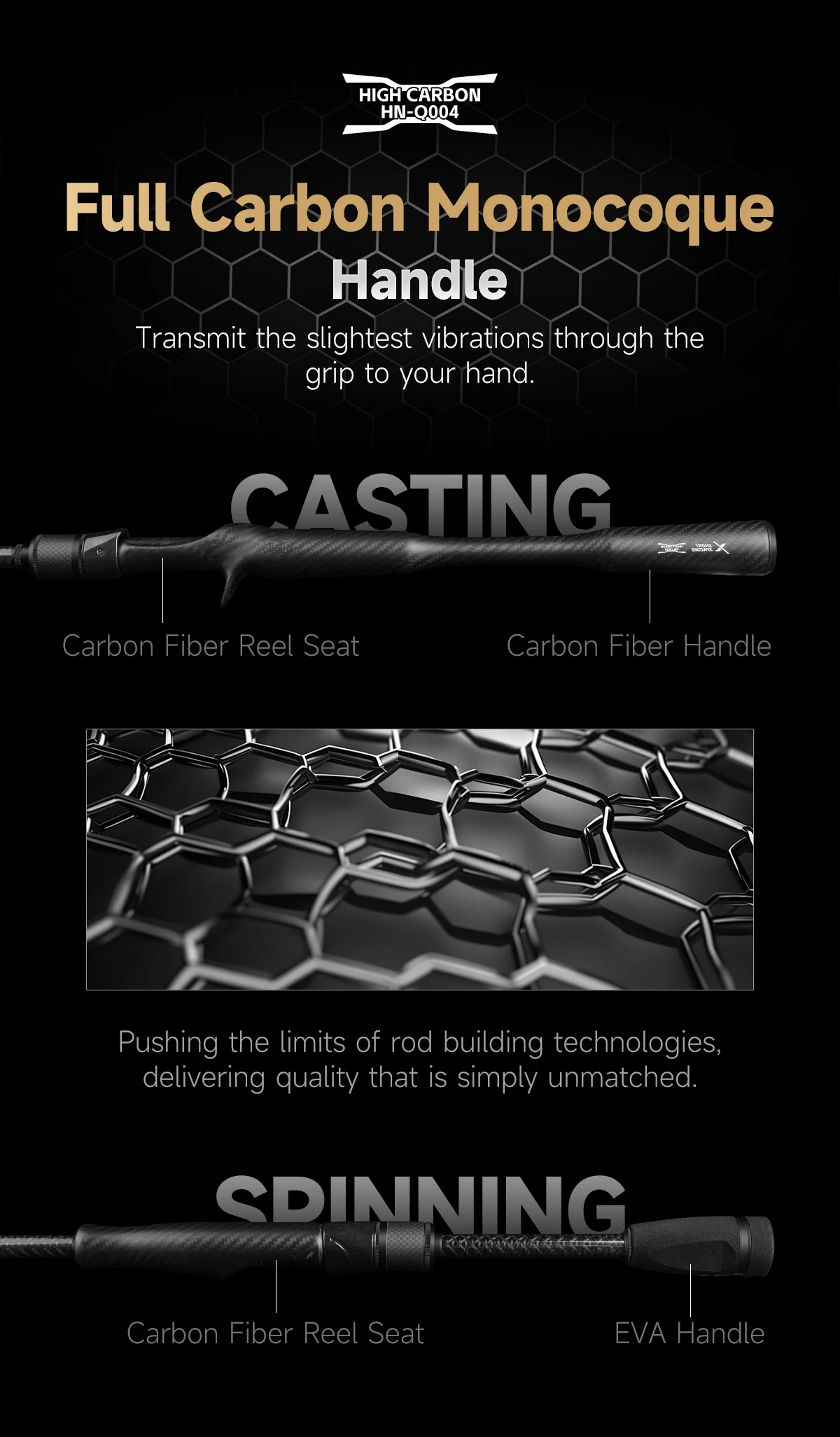 HANDING BONE FALCON Fishing Rod Fuji SIC Guide Ring M40X Carbon Fiber Full Carbon Monocoque Handle Casting Spinning Fishing Rods