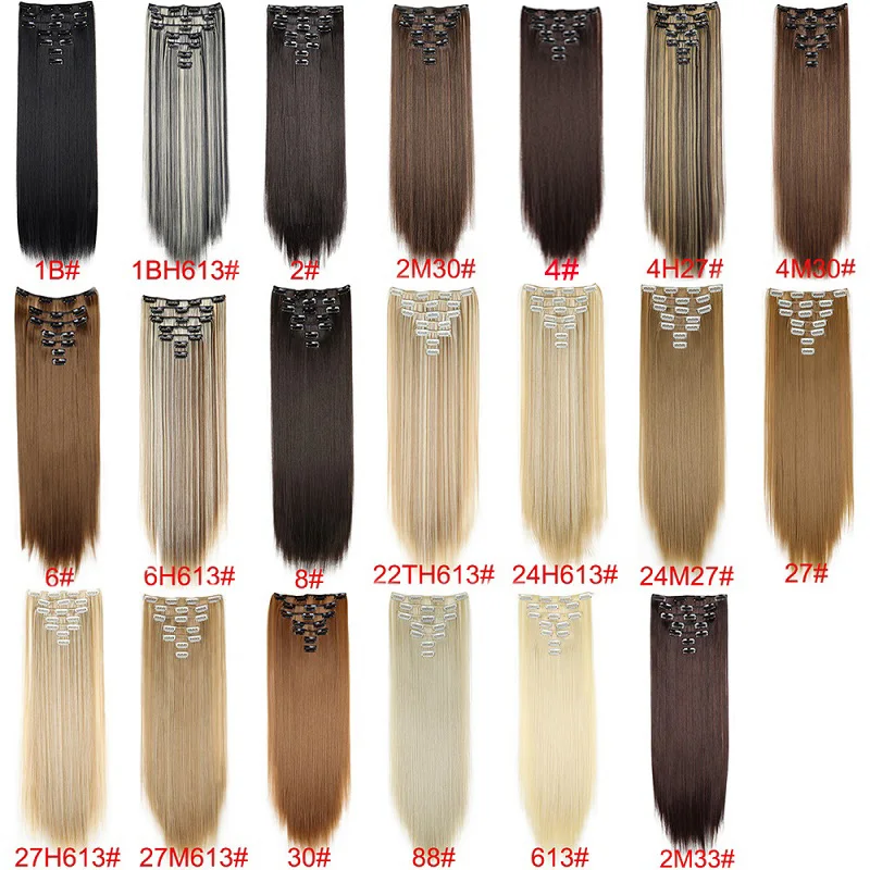 WIGSIN 24Inch Synthetic 7Pcs/set Long Straight Hair Extension 16Clips Hairstyle Black Blonde Hairpiece for Women
