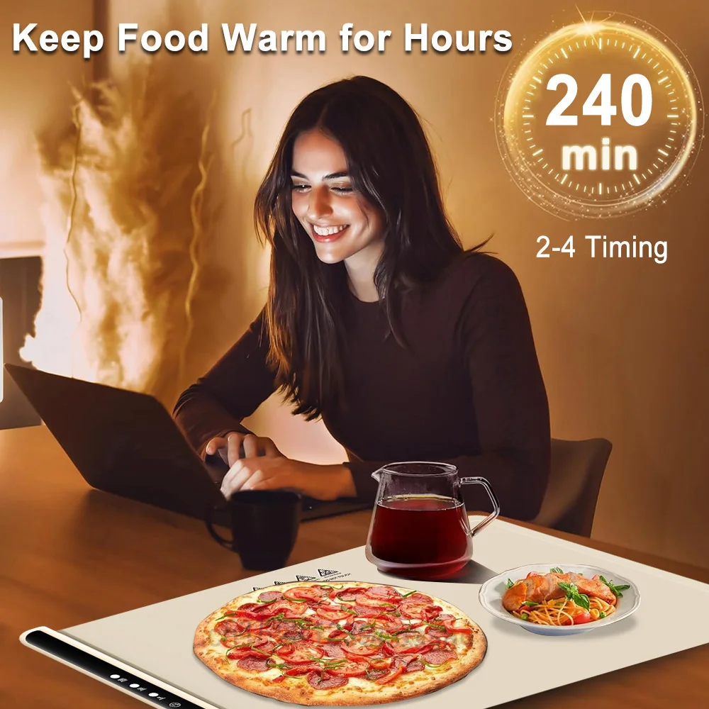 Electric Warming Tray Food Warmer Plate Foldable Portable Smart Food Fast Heating Mat Electric Warming Tray with 3 Tem Setting