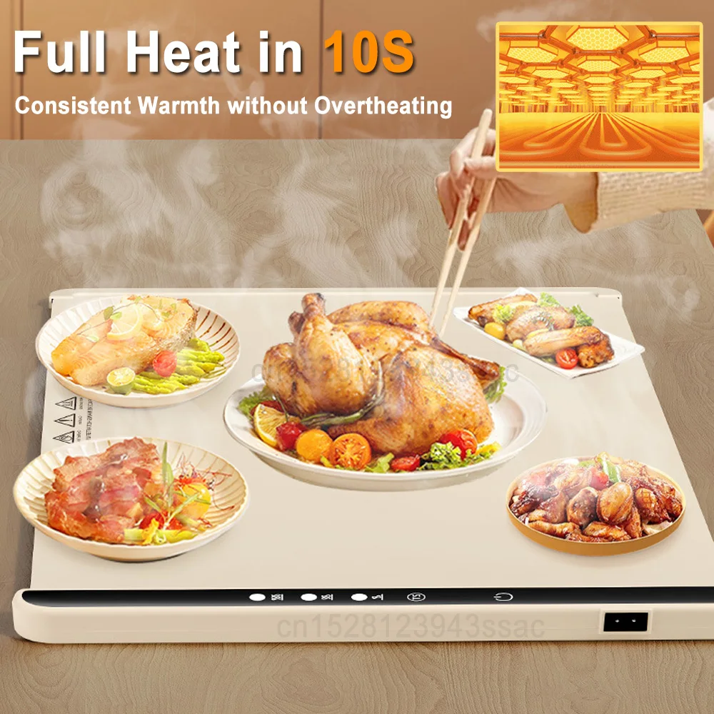 Electric Warming Tray Food Warmer Plate Foldable Portable Smart Food Fast Heating Mat Electric Warming Tray with 3 Tem Setting