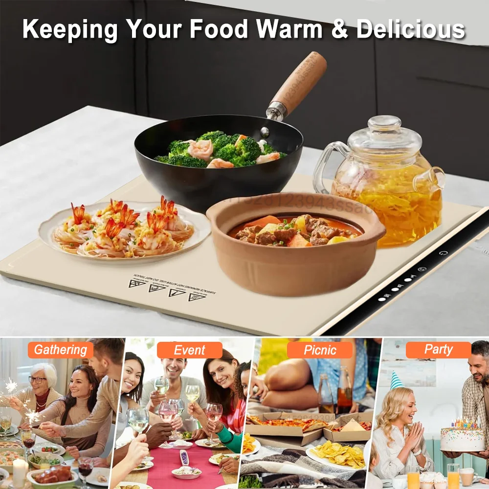 Electric Warming Tray Food Warmer Plate Foldable Portable Smart Food Fast Heating Mat Electric Warming Tray with 3 Tem Setting