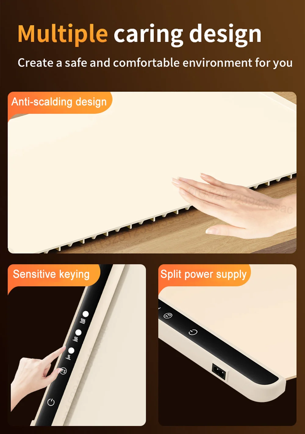 Electric Warming Tray Food Warmer Plate Foldable Portable Smart Food Fast Heating Mat Electric Warming Tray with 3 Tem Setting