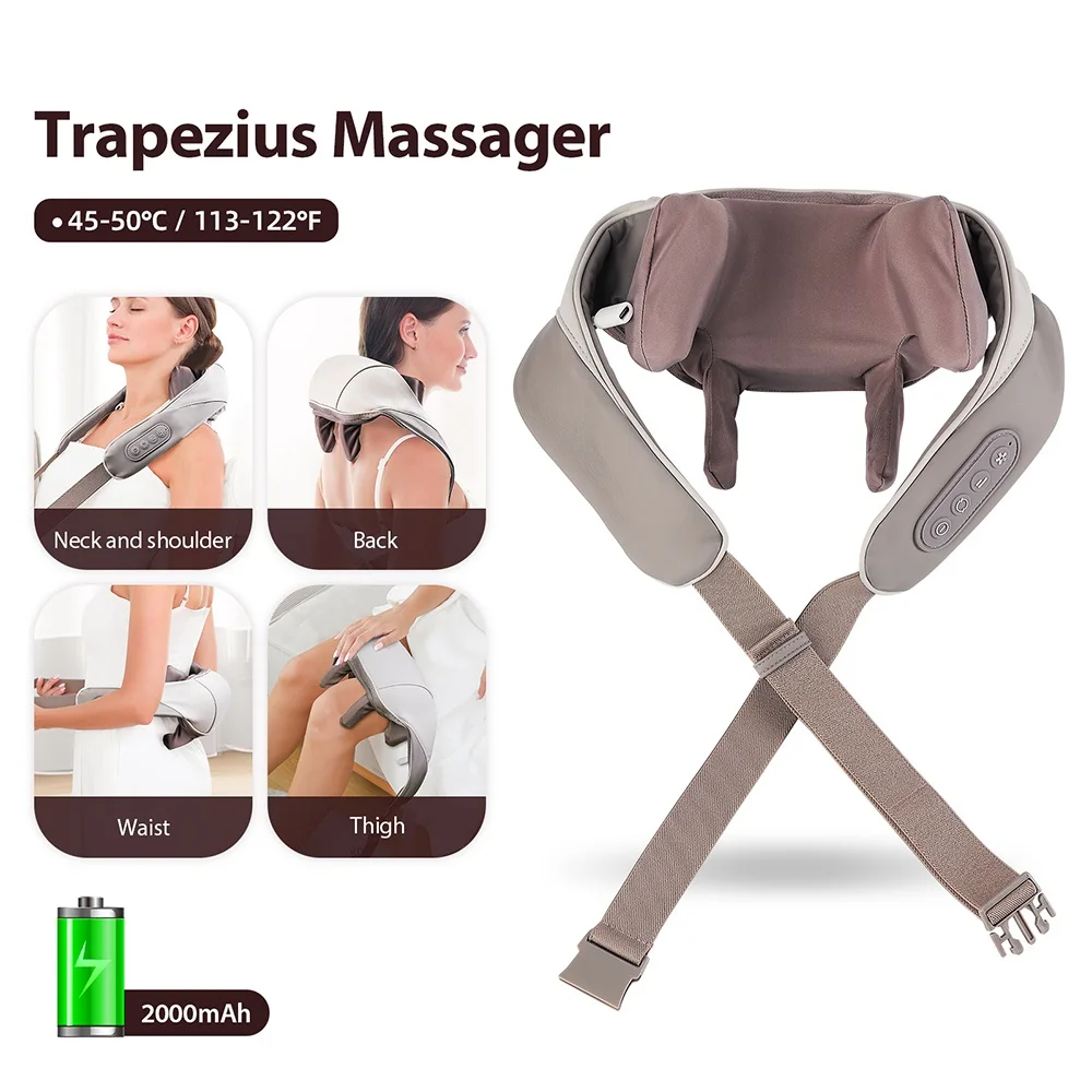 Foreverlily Powerful Neck And Shoulder Massager Wireless Shiatsu Kneading Neck And Back Massage Shawl Trapezius Massager