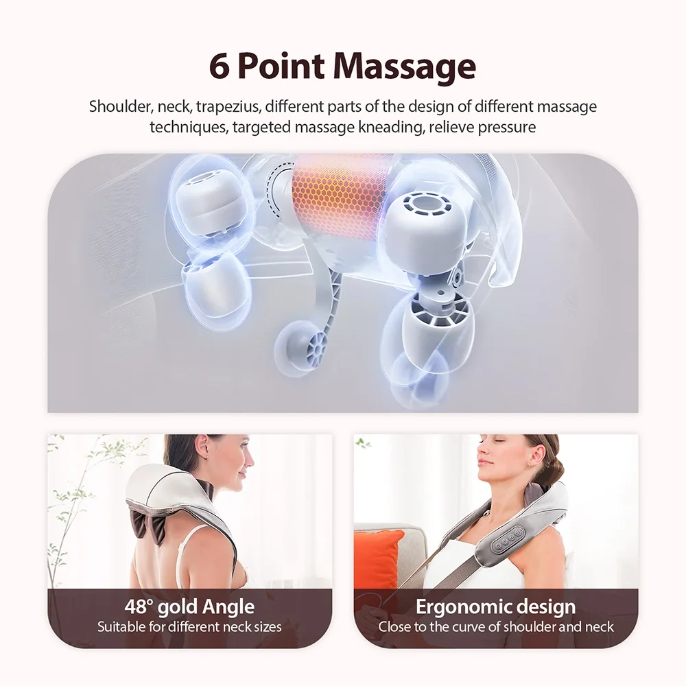 Foreverlily Powerful Neck And Shoulder Massager Wireless Shiatsu Kneading Neck And Back Massage Shawl Trapezius Massager