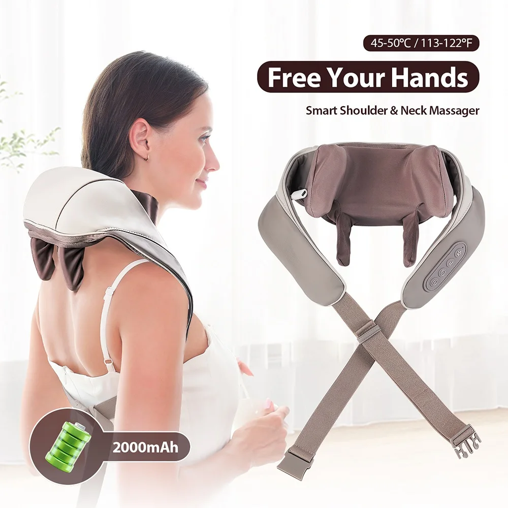 Foreverlily Powerful Neck And Shoulder Massager Wireless Shiatsu Kneading Neck And Back Massage Shawl Trapezius Massager