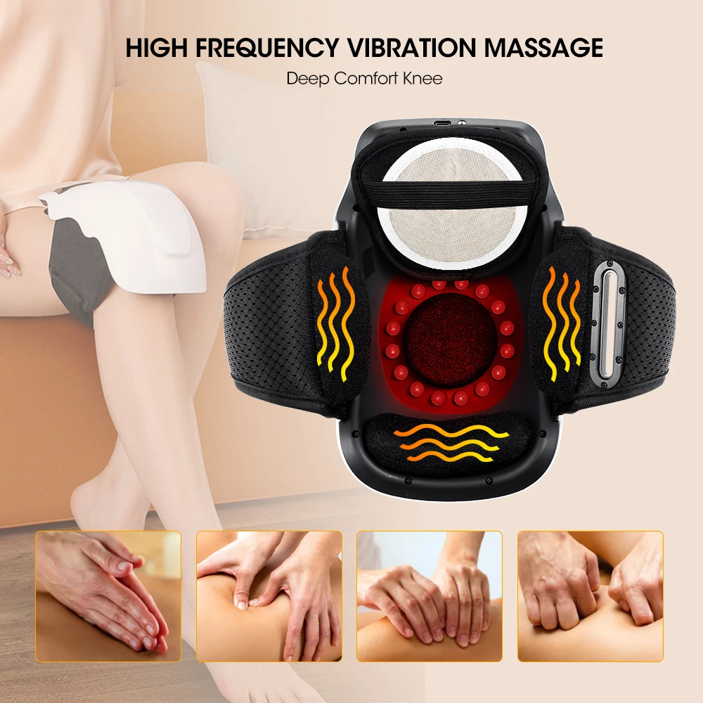 Heated Knee Massager With 4 Heat & Vibration Cordless Adjustable Wrap for Leg, Elbow & Shoulder Soothing Warmth Relaxes Muscles