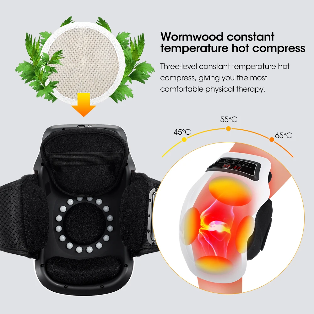 Heated Knee Massager With 4 Heat & Vibration Cordless Adjustable Wrap for Leg, Elbow & Shoulder Soothing Warmth Relaxes Muscles