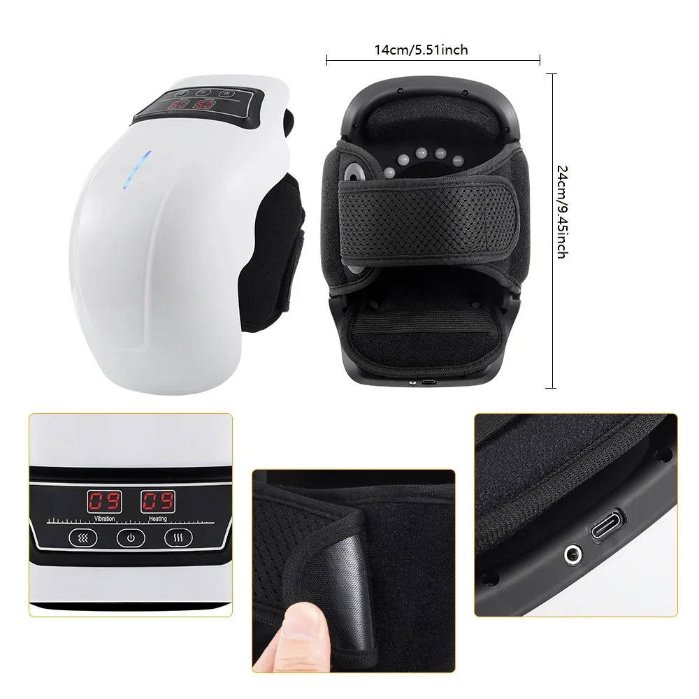 Heated Knee Massager With 4 Heat & Vibration Cordless Adjustable Wrap for Leg, Elbow & Shoulder Soothing Warmth Relaxes Muscles