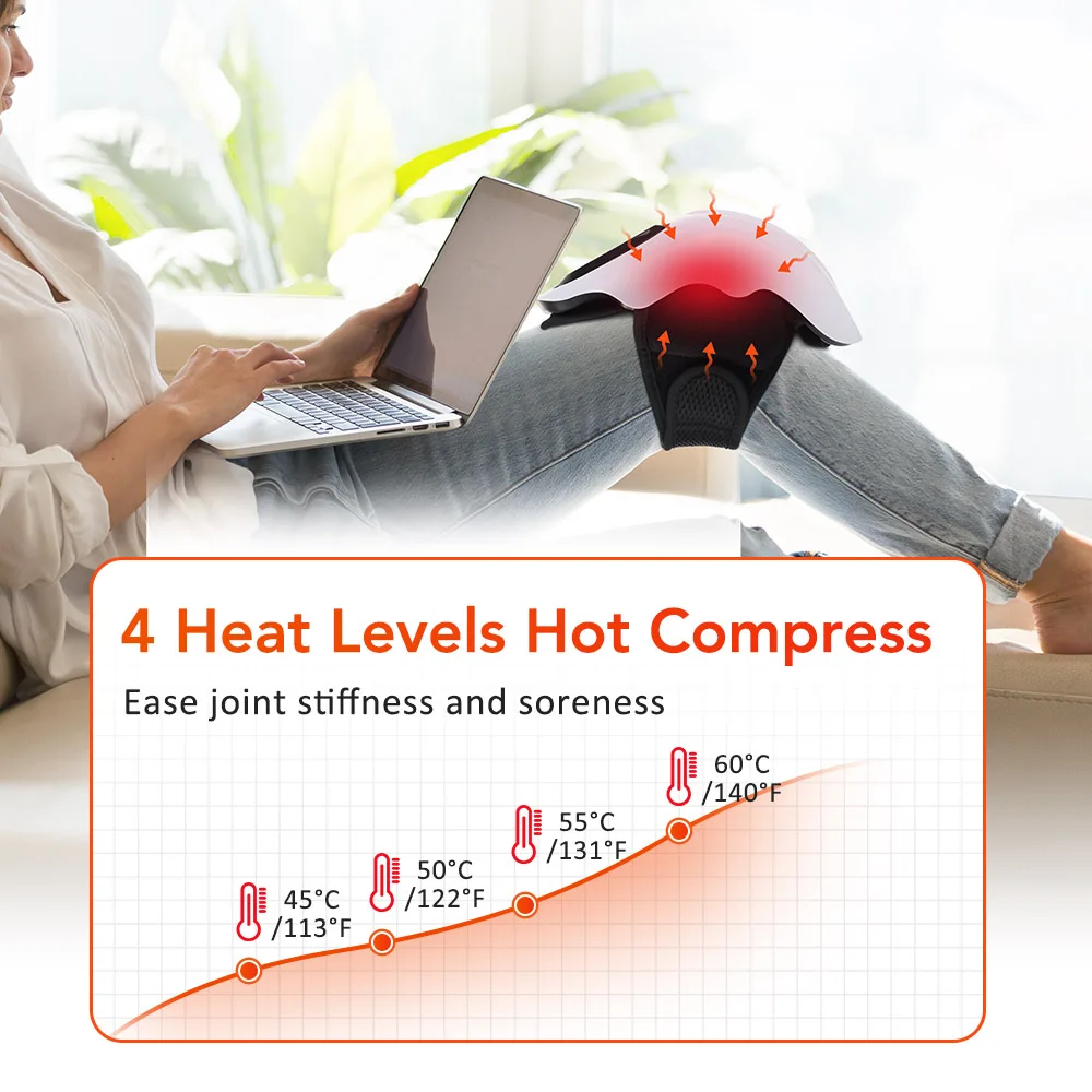 Heated Knee Massager With 4 Heat & Vibration Cordless Adjustable Wrap for Leg, Elbow & Shoulder Soothing Warmth Relaxes Muscles