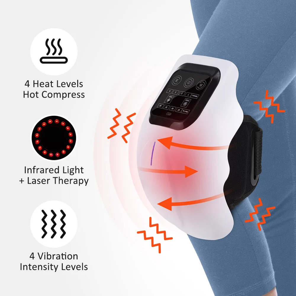 Heated Knee Massager With 4 Heat & Vibration Cordless Adjustable Wrap for Leg, Elbow & Shoulder Soothing Warmth Relaxes Muscles