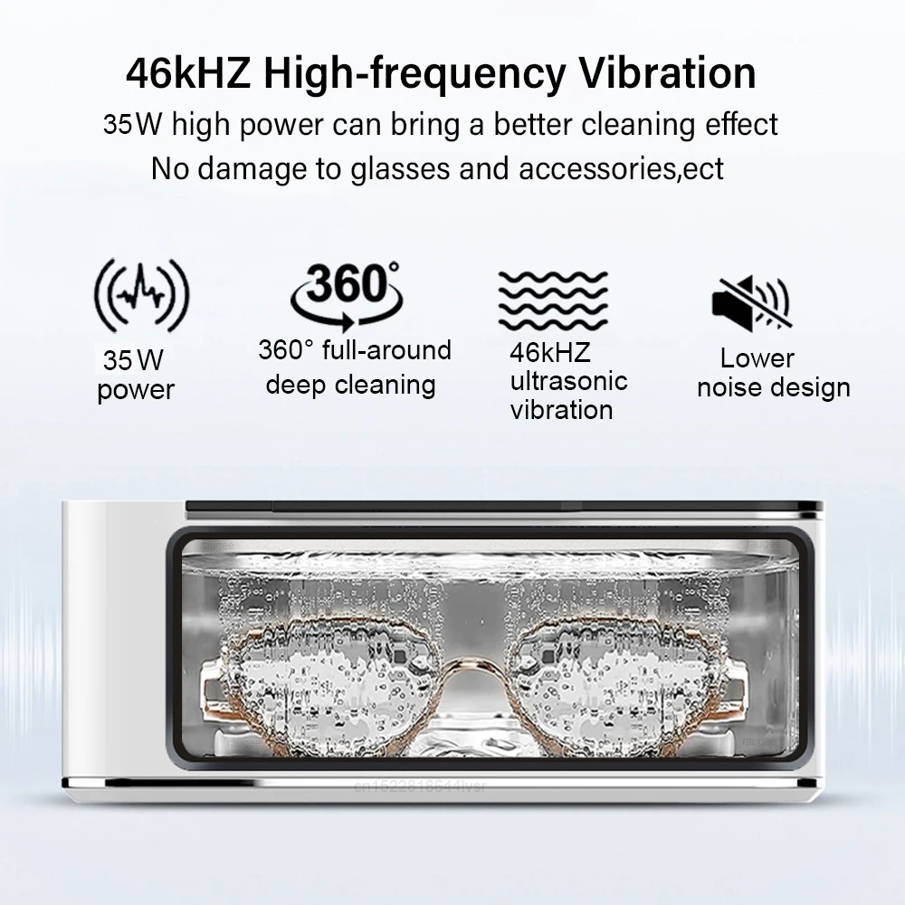 Ultrasonic Cleaner Ultrasonic Glasses Cleaner Ultrasound Washing Machine 46kHZ High Frequency Ultrasonic Jewelry Cleanser Bath