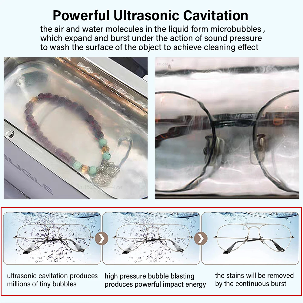 Ultrasonic Cleaner Ultrasonic Glasses Cleaner Ultrasound Washing Machine 46kHZ High Frequency Ultrasonic Jewelry Cleanser Bath