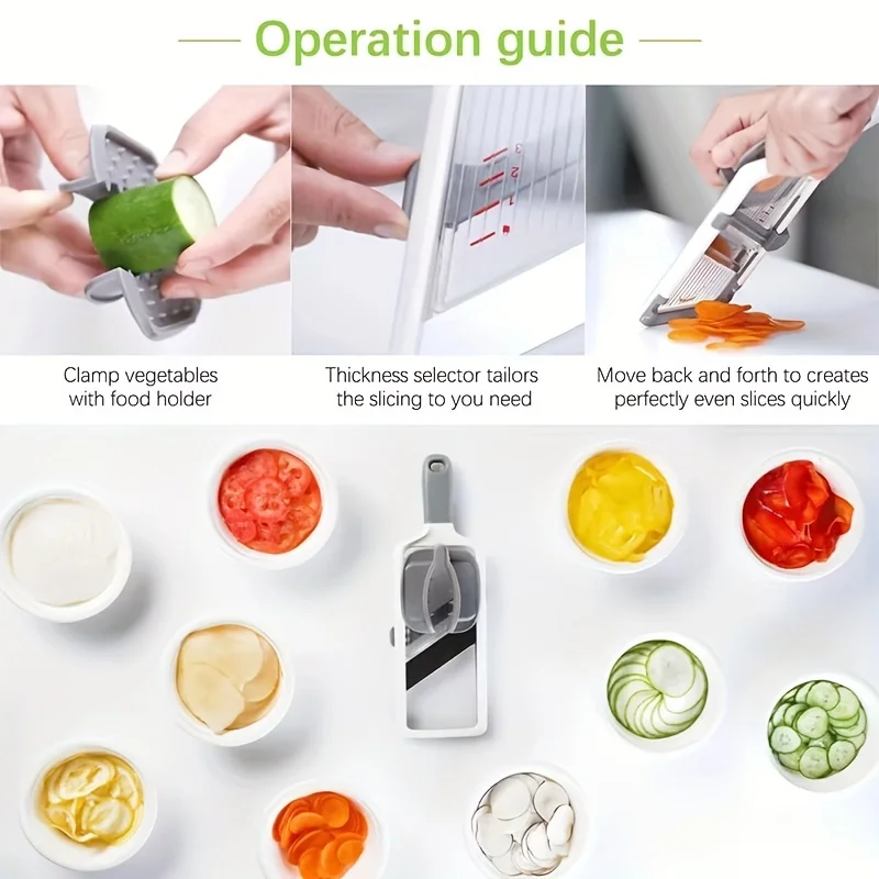 Handheld Vegetable Slicer with Adjustable Stainless Steel Blade Vegetable Fruit Cutter for Potatoes Lemons Kitchen Gadget