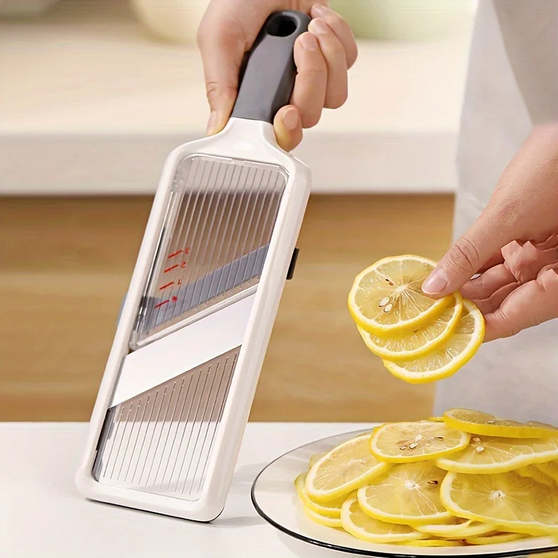 Handheld Vegetable Slicer with Adjustable Stainless Steel Blade Vegetable Fruit Cutter for Potatoes Lemons Kitchen Gadget