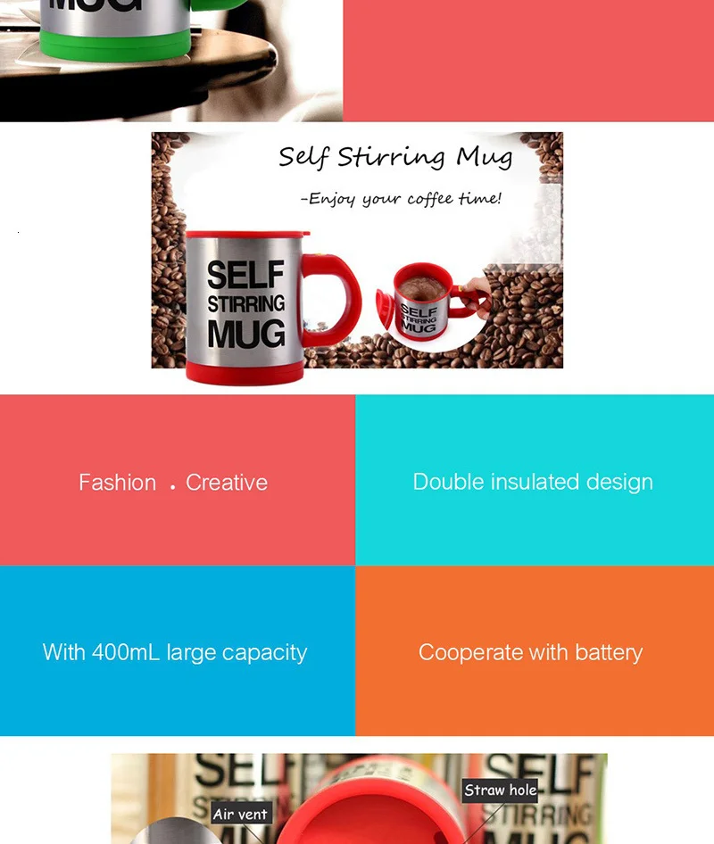 Self Stirring Mug Mixer Mini Electric Blender Portable Coffee Tea Cup Stainless Steel Automatic Lazy Mixing Auto Stirring Mug