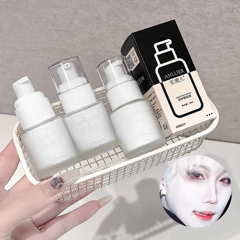 Pure White Liquid Foundation 30ml Matte Full Coverage Long Lasting Waterproof Face Makeup Base Cream For Cosplay Halloween Stage