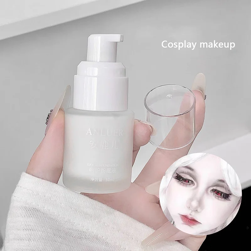 Pure White Liquid Foundation 30ml Matte Full Coverage Long Lasting Waterproof Face Makeup Base Cream For Cosplay Halloween Stage