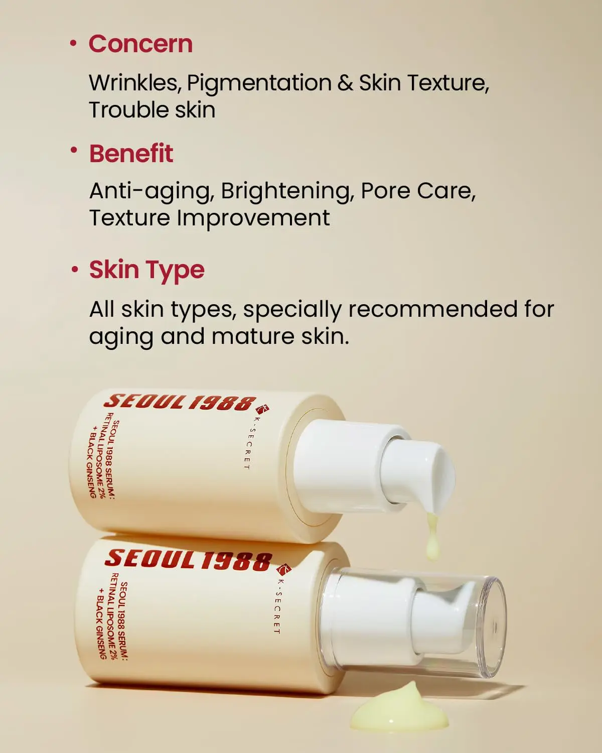 1/2/3PCS Korean SEOUL 1988 Retinol Face Serum Fade Fine Wrinkle Moisturizing Whitening Remove Spot Shrink Pores Beauty Skin Care