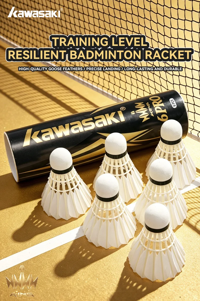 Kawasaki Goose Feather Badminton Shuttlecocks King 6PRO 76&77 Speed Stable Flight Accurate Landing Professional Indoor Training