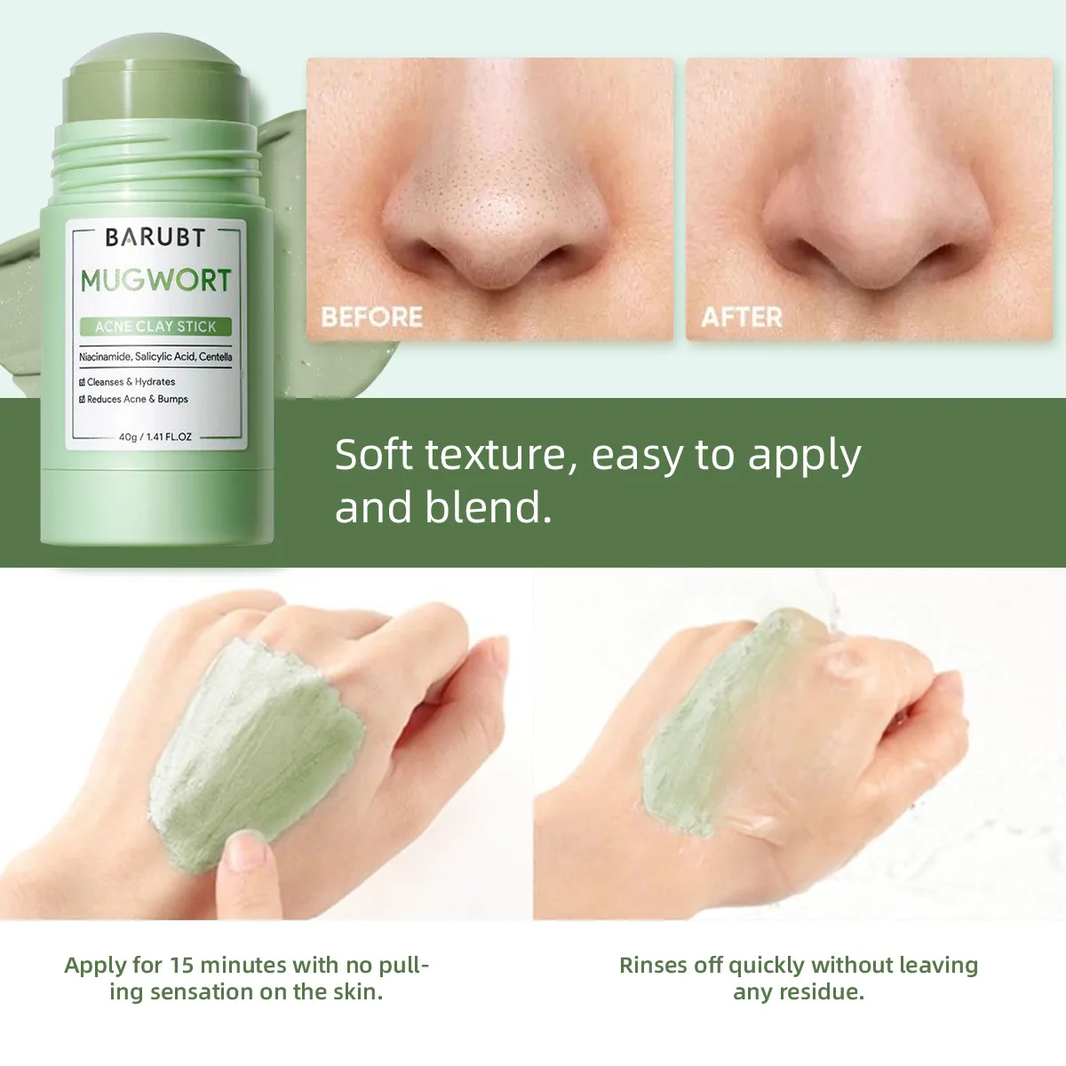 Alaska Volcano Mask Mugwort Cleansing Mask Stick Shrink Pores Acne Deep Blackhead Remover Facial Cleansing Moisturizing Mask 40g