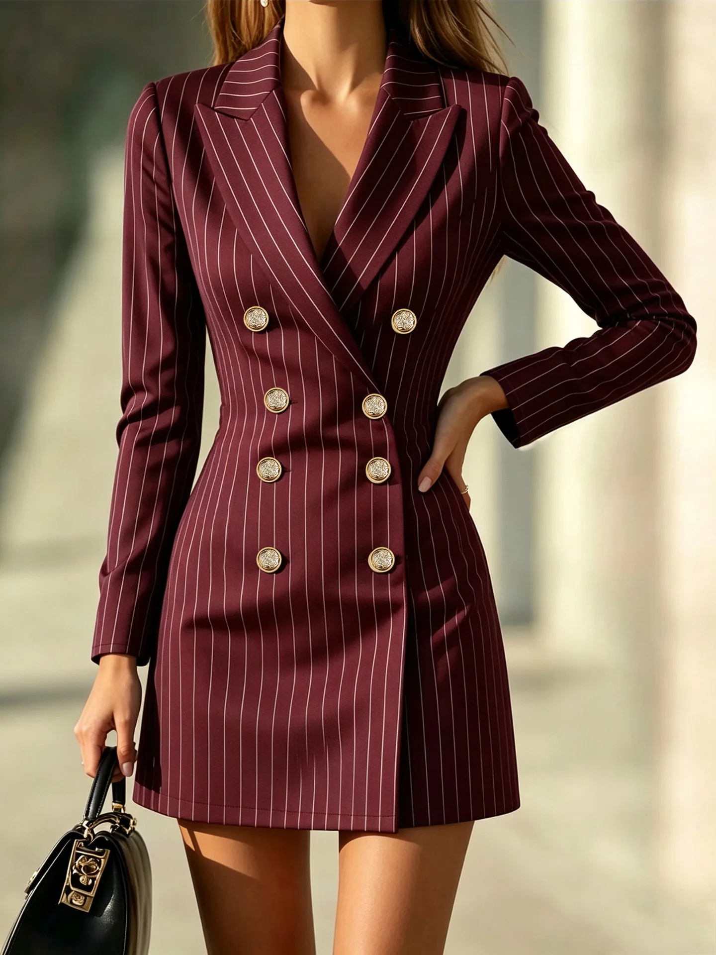2026 Women Striped Blazer Dress Lapel Double Breasted Long Sleeve Bodycon Mini Dress Elegant Office Work Party Slim Suit Dresses