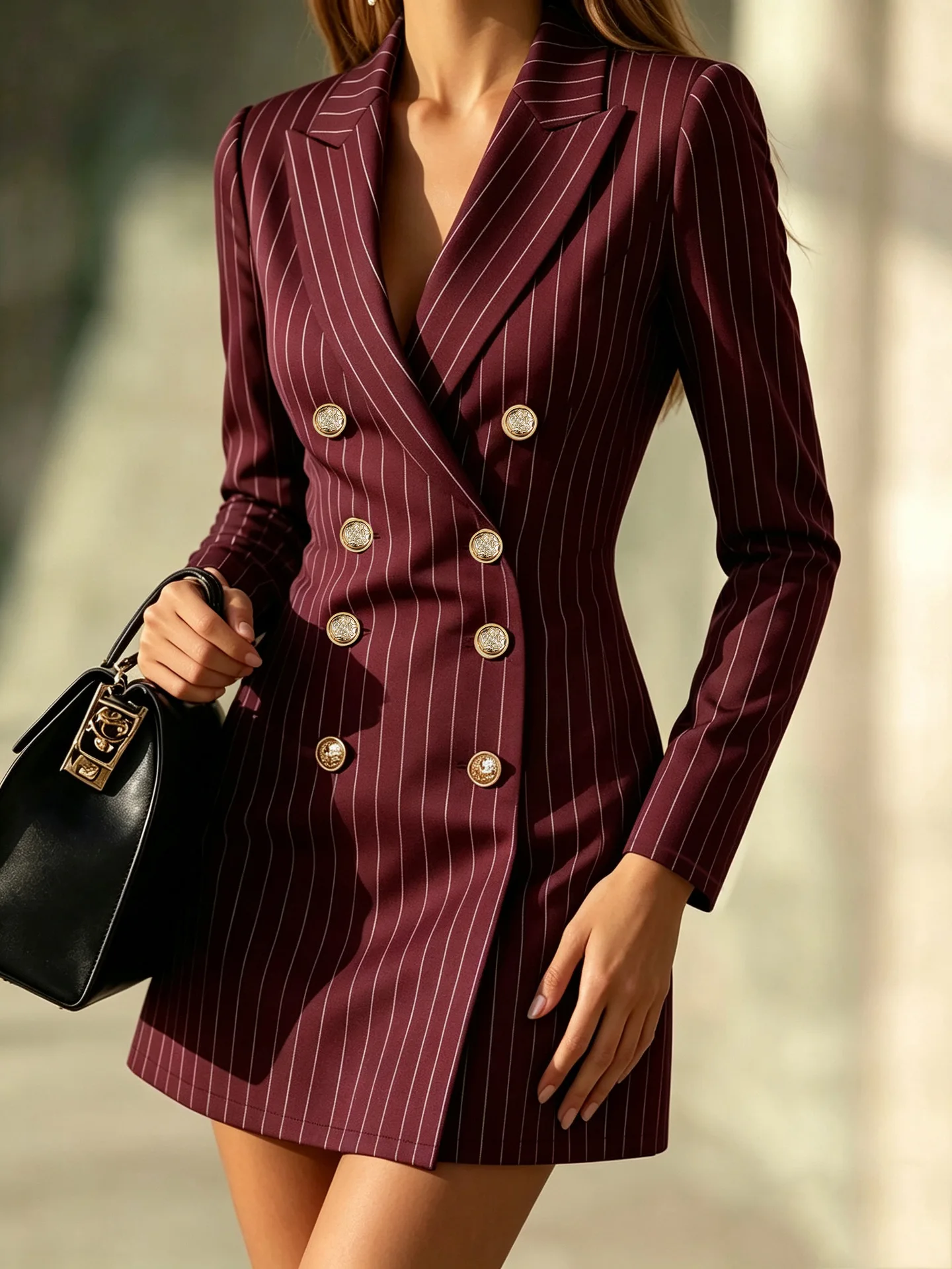 2026 Women Striped Blazer Dress Lapel Double Breasted Long Sleeve Bodycon Mini Dress Elegant Office Work Party Slim Suit Dresses