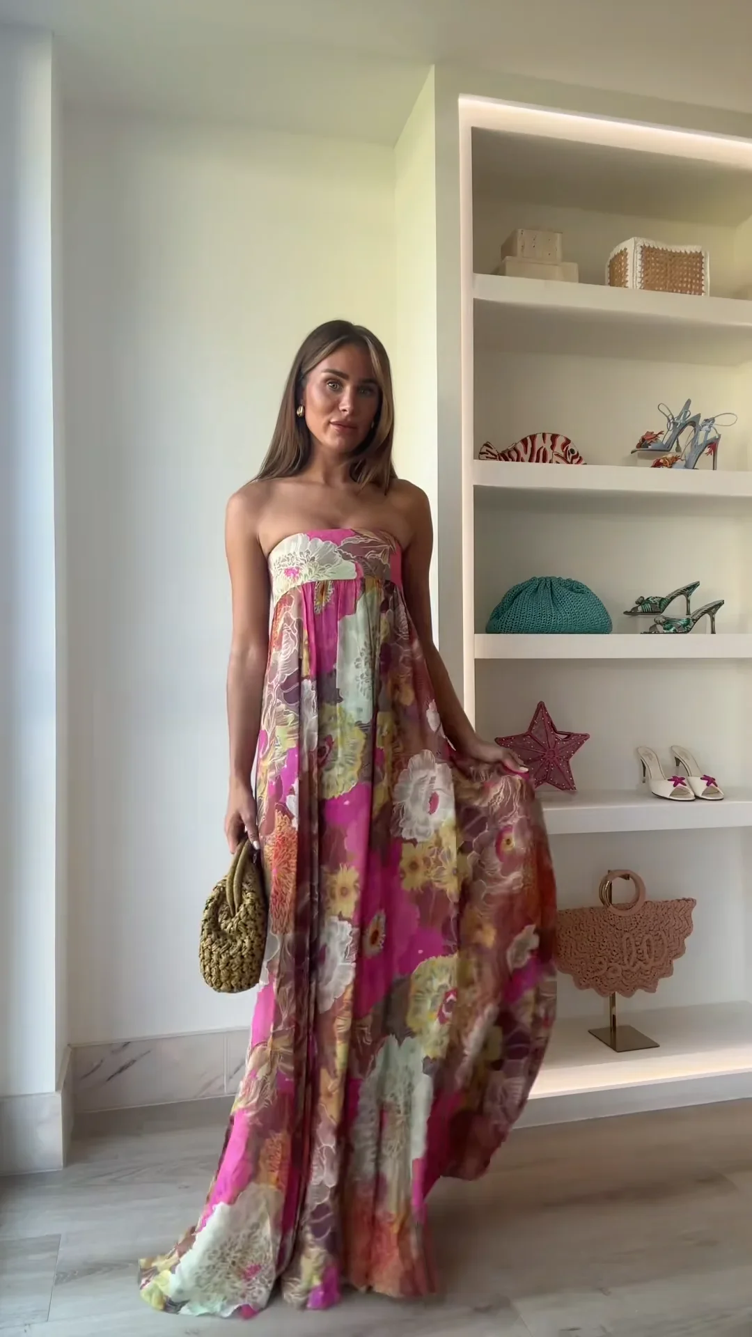 Women Fashion Printed Strapless Maxi Dress Elegant Off Shoulder Backless Sleeveless High Waist Gown Summer New Lady Party Robes