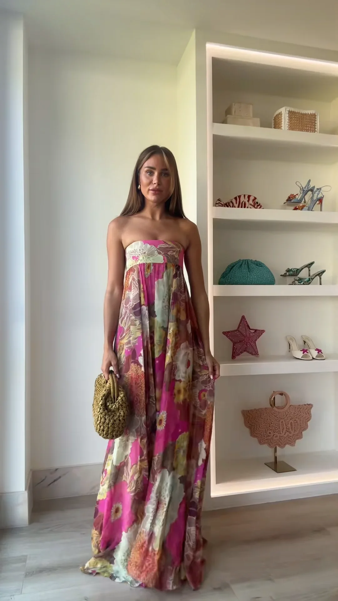 Women Fashion Printed Strapless Maxi Dress Elegant Off Shoulder Backless Sleeveless High Waist Gown Summer New Lady Party Robes
