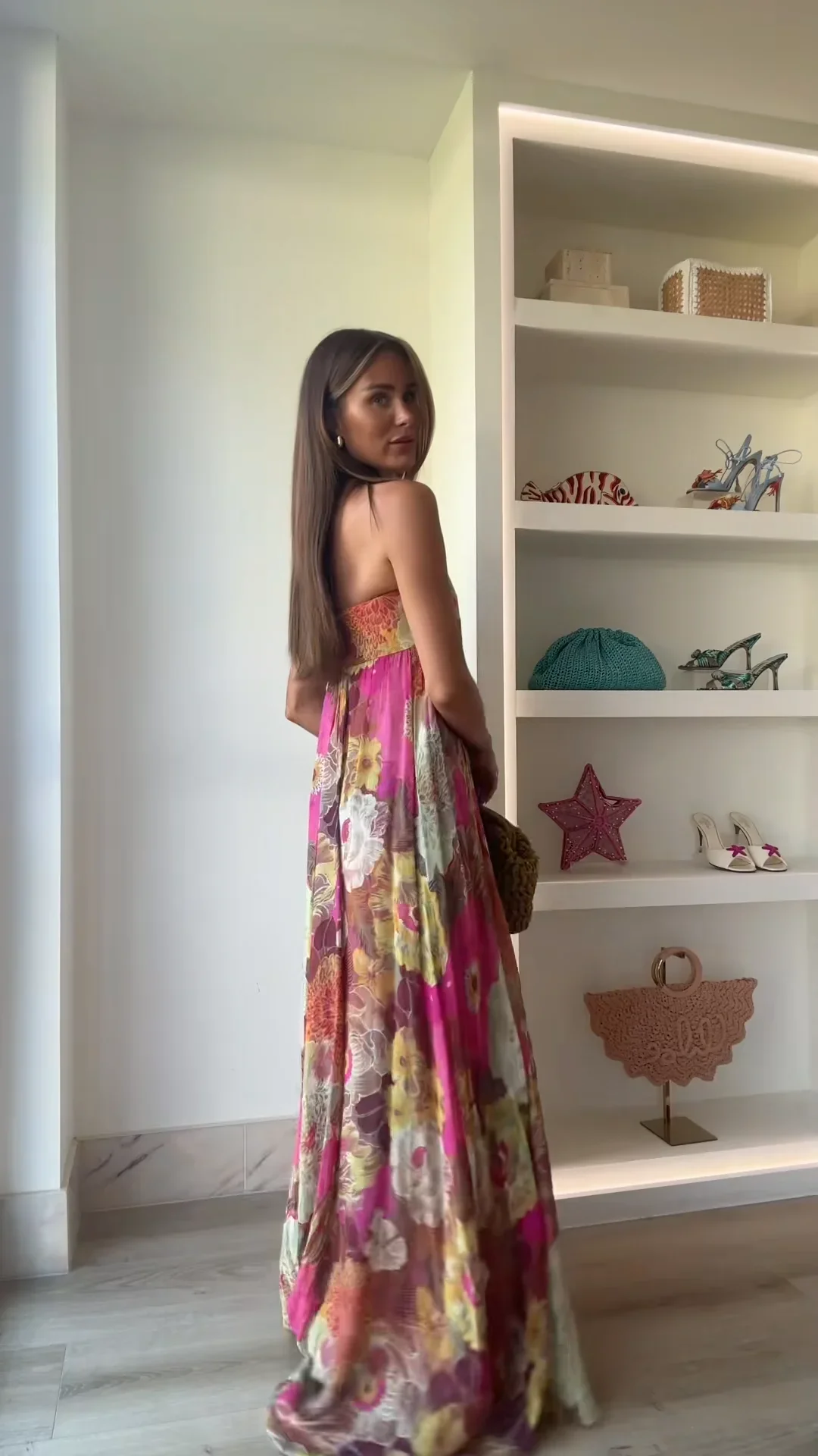 Women Fashion Printed Strapless Maxi Dress Elegant Off Shoulder Backless Sleeveless High Waist Gown Summer New Lady Party Robes