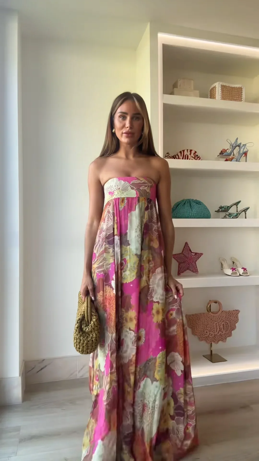 Women Fashion Printed Strapless Maxi Dress Elegant Off Shoulder Backless Sleeveless High Waist Gown Summer New Lady Party Robes