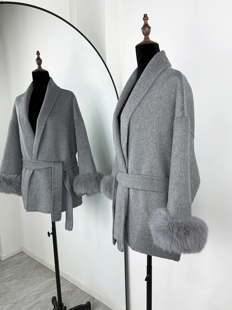 TARUXY Fox Fur Woolen Coats Women's Short Coat Office Lady Removable Elegant Double-sided Wool Overcoat 2025 New Cardigan Jacket