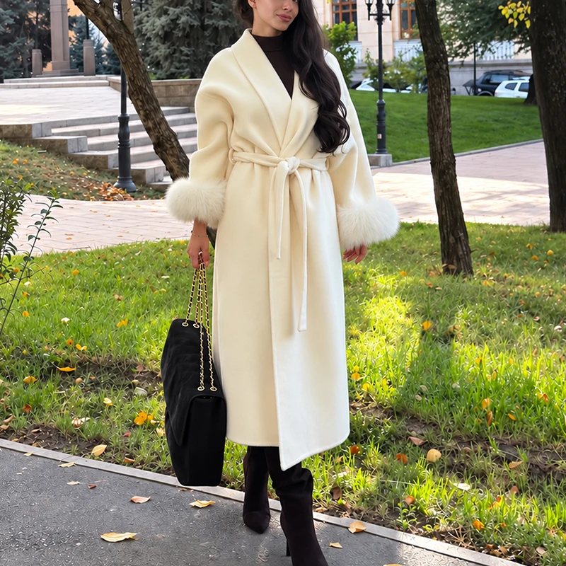 TARUXY Fox Fur Woolen Coats Women's Short Coat Office Lady Removable Elegant Double-sided Wool Overcoat 2025 New Cardigan Jacket
