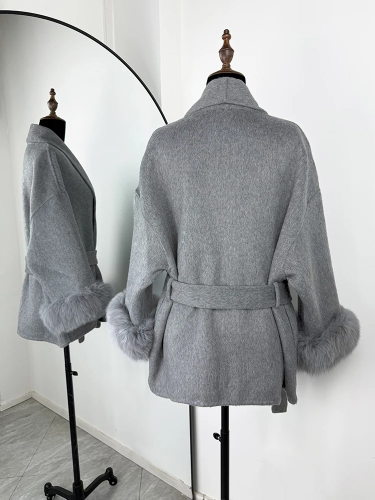 TARUXY Fox Fur Woolen Coats Women's Short Coat Office Lady Removable Elegant Double-sided Wool Overcoat 2025 New Cardigan Jacket