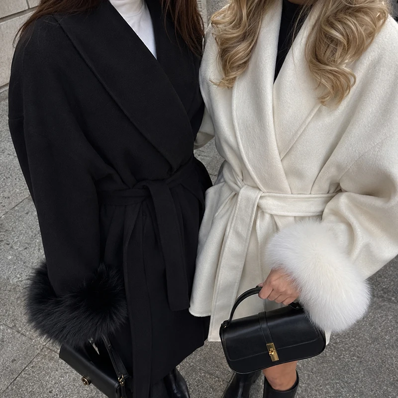 TARUXY Fox Fur Woolen Coats Women's Short Coat Office Lady Removable Elegant Double-sided Wool Overcoat 2025 New Cardigan Jacket