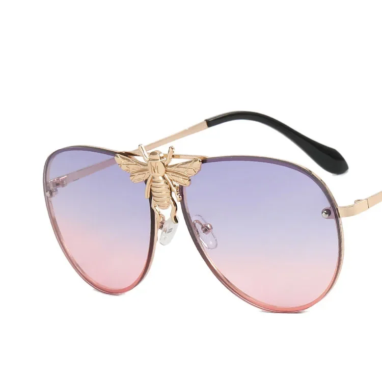 New Luxury Brand Designer Oversized Pilot Big Bee Sunglasses Women For Men Popular Vintage Sun Glasses Punk Metal Eyewear UV400