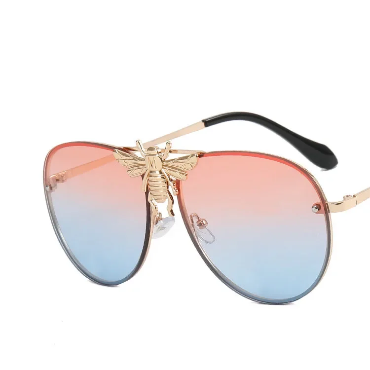 New Luxury Brand Designer Oversized Pilot Big Bee Sunglasses Women For Men Popular Vintage Sun Glasses Punk Metal Eyewear UV400