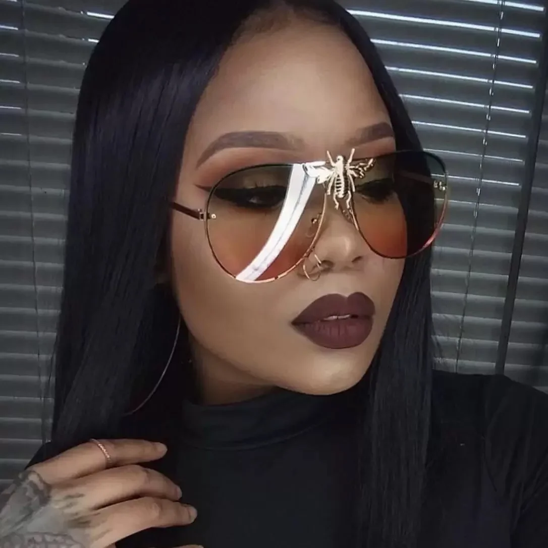 New Luxury Brand Designer Oversized Pilot Big Bee Sunglasses Women For Men Popular Vintage Sun Glasses Punk Metal Eyewear UV400