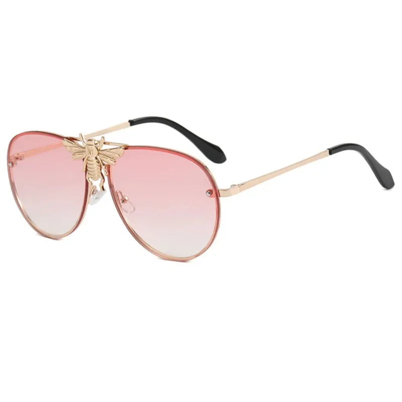 New Luxury Brand Designer Oversized Pilot Big Bee Sunglasses Women For Men Popular Vintage Sun Glasses Punk Metal Eyewear UV400