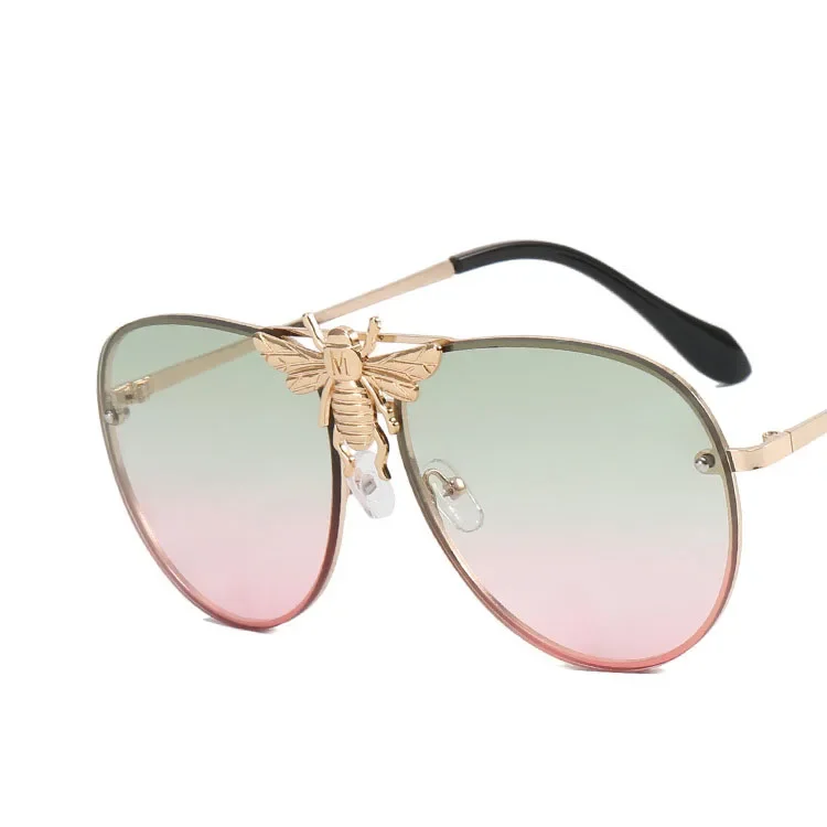 New Luxury Brand Designer Oversized Pilot Big Bee Sunglasses Women For Men Popular Vintage Sun Glasses Punk Metal Eyewear UV400