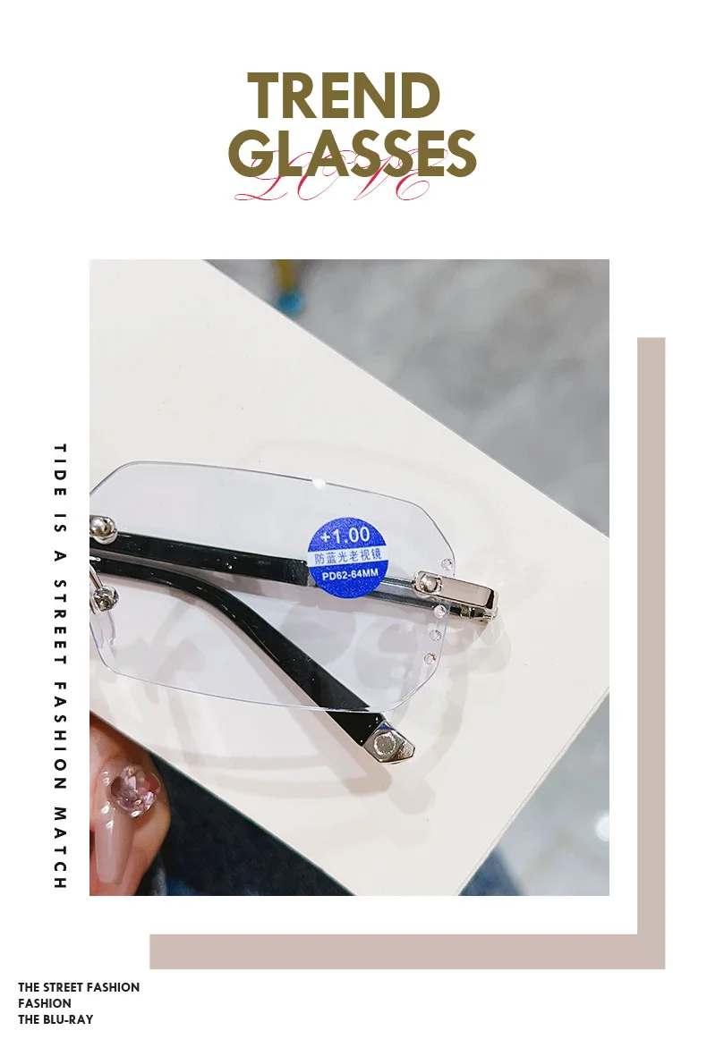 Luxury Diamond Cutting Reading Glasses Men Business Rimless Eyeglasses Women Color Changing Presbyopia Eyewear